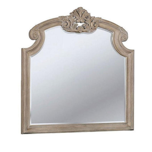47.25 Inches Crown Top Molded Mirror, Natural Brown — Chic Home-Decor
