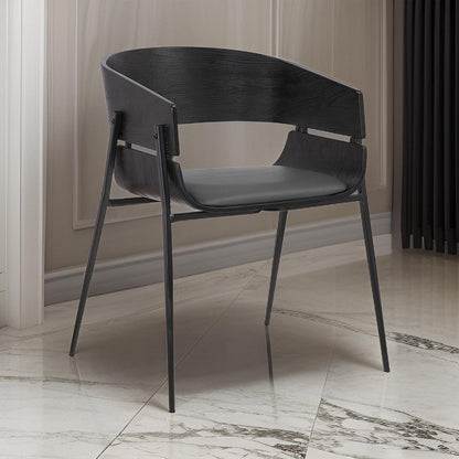 18.5 Inches Round Back Leatherette Dining Chair, Set of 2, Black