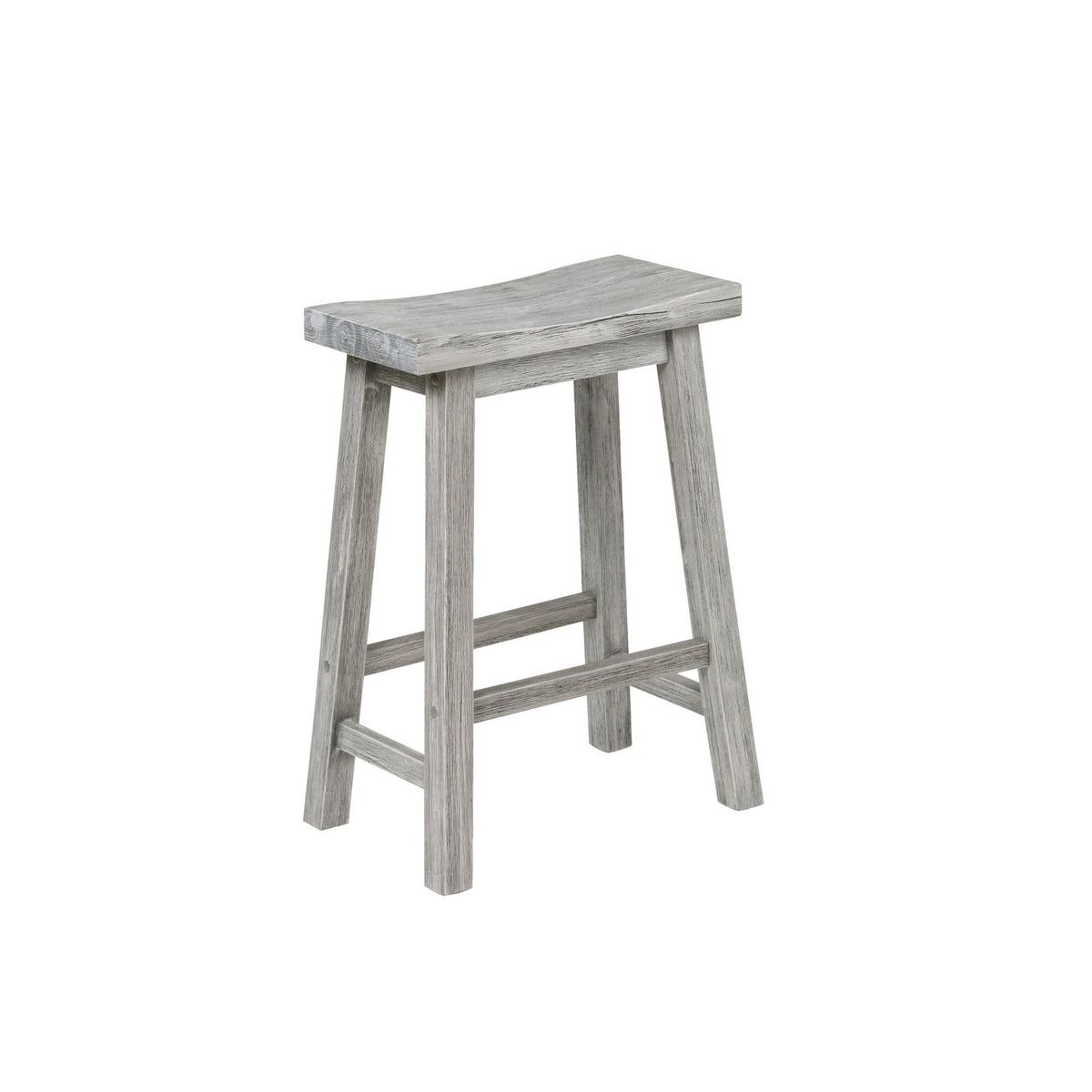 Saddle Design Wooden Counter Stool with Grain Details, Gray — Chic Home-Decor