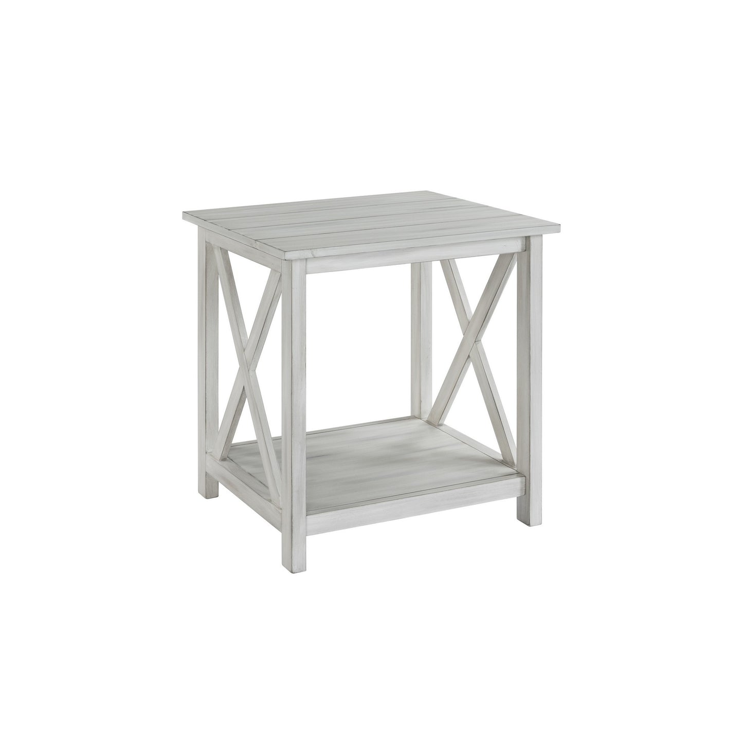 1 Open Shelf Wooden End Table with X Shaped Accents, White — Chic Home-Decor