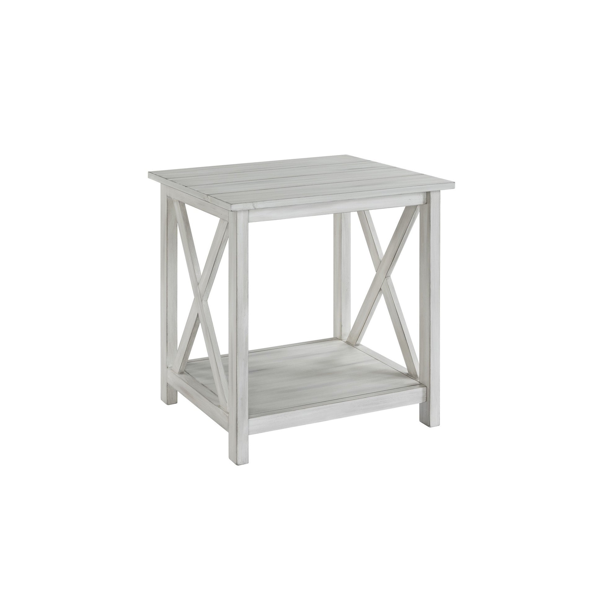 1 Open Shelf Wooden End Table with X Shaped Accents, White — Chic Home-Decor