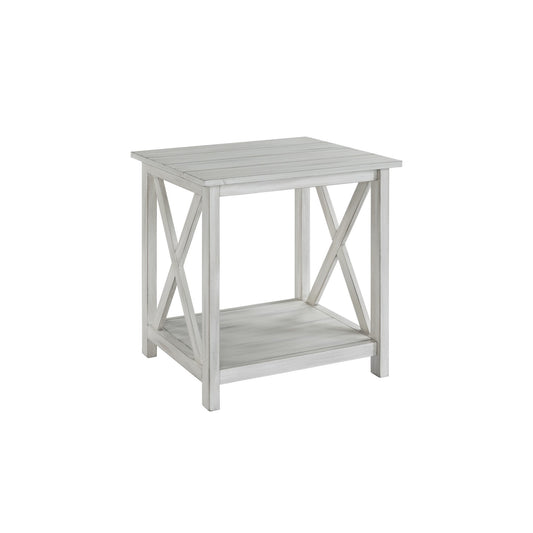 1 Open Shelf Wooden End Table with X Shaped Accents, White — Chic Home-Decor
