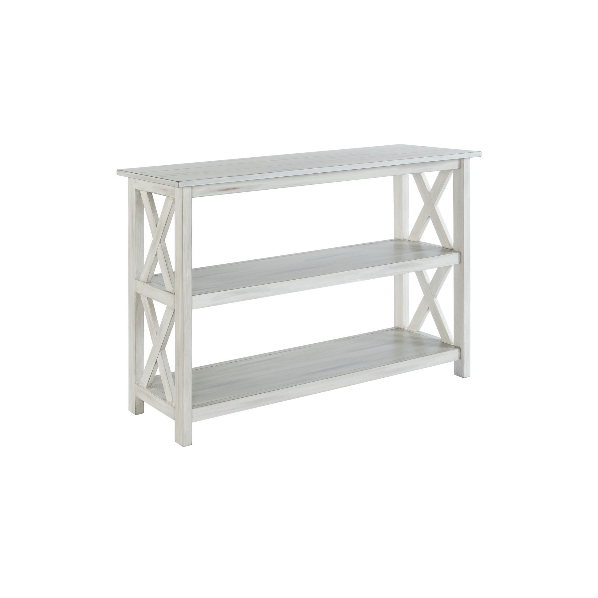 2 Shelf Wooden Entryway Table with X Shaped Accent, White — Chic Home-Decor
