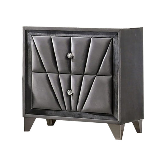 2 Drawer Fabric Frame Nightstand with Tufted Accent, Gray — Chic Home-Decor