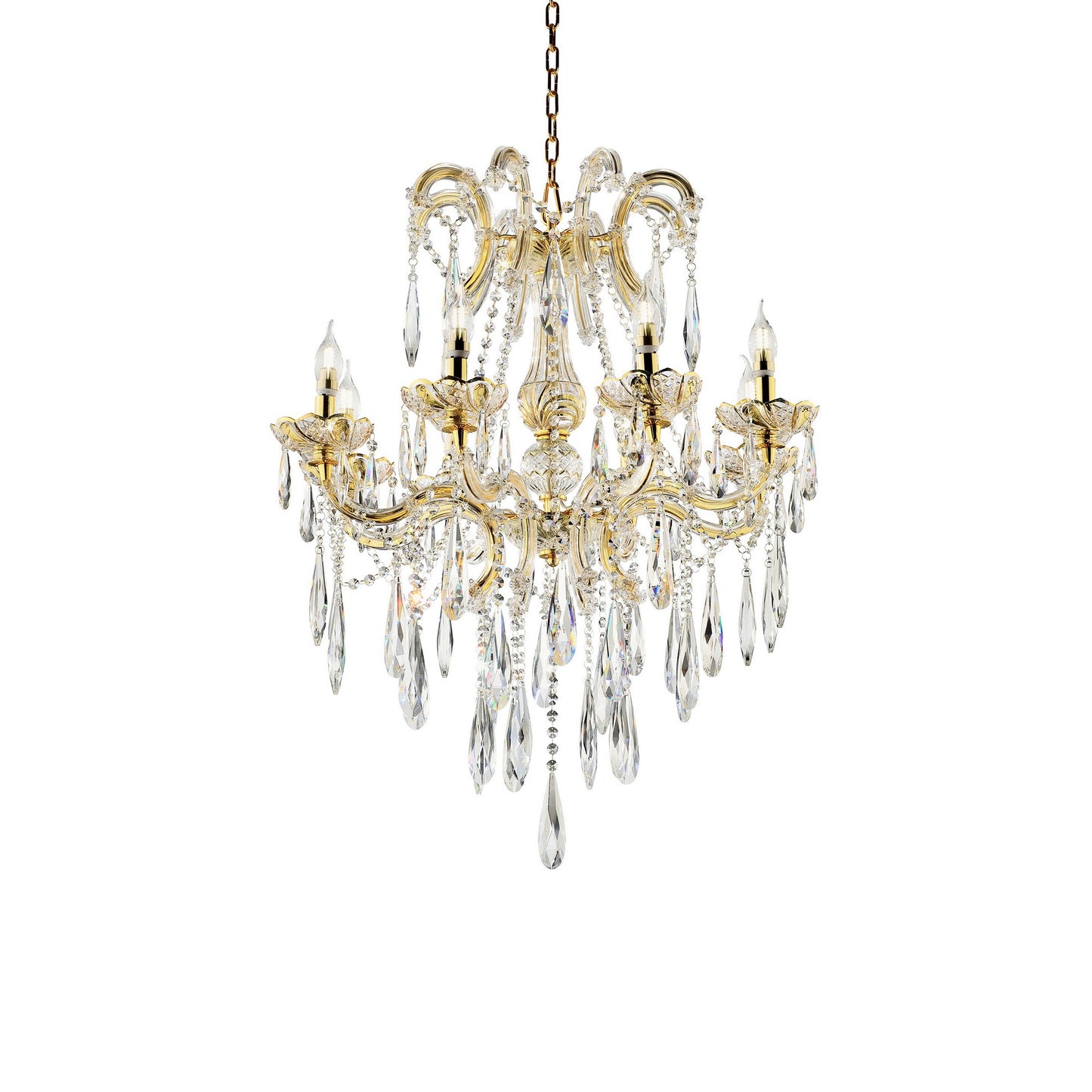 8 Light Metal Chandelier with Crystal Accents, Gold — Chic Home-Decor