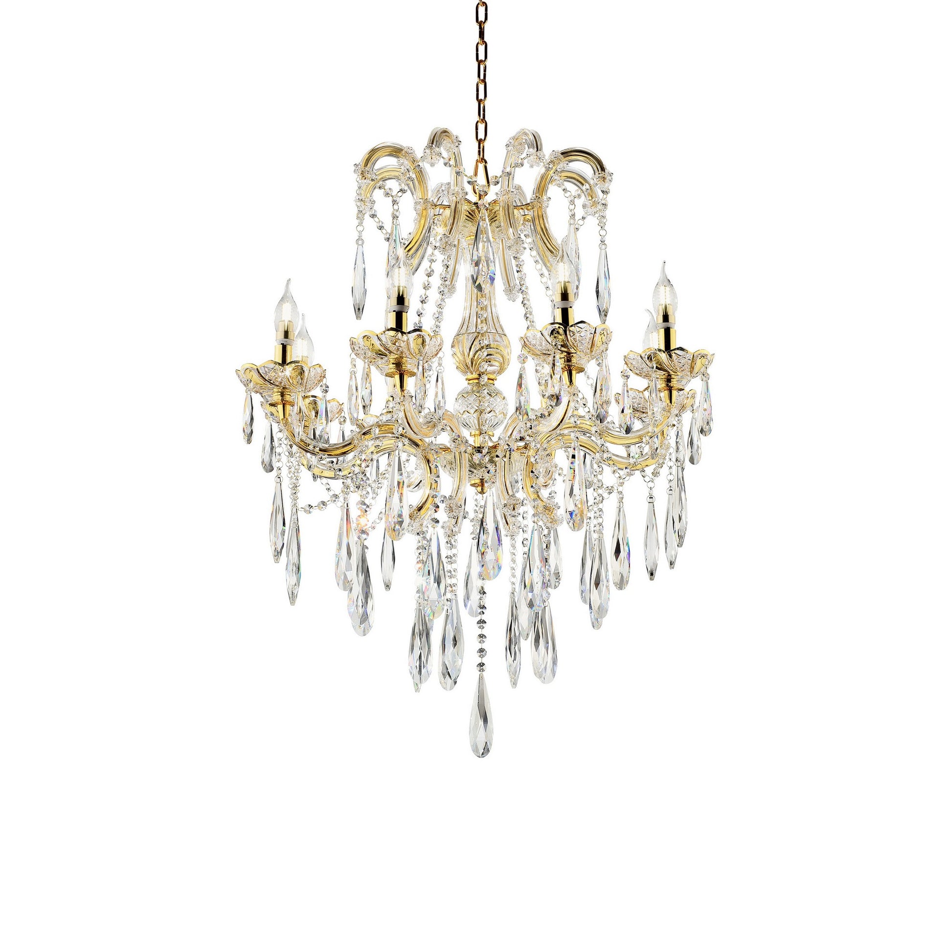 8 Light Metal Chandelier with Crystal Accents, Gold — Chic Home-Decor