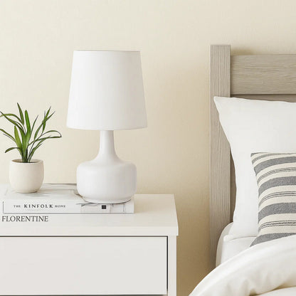 Table Lamp with Teardrop Metal Base and Fabric Shade, White