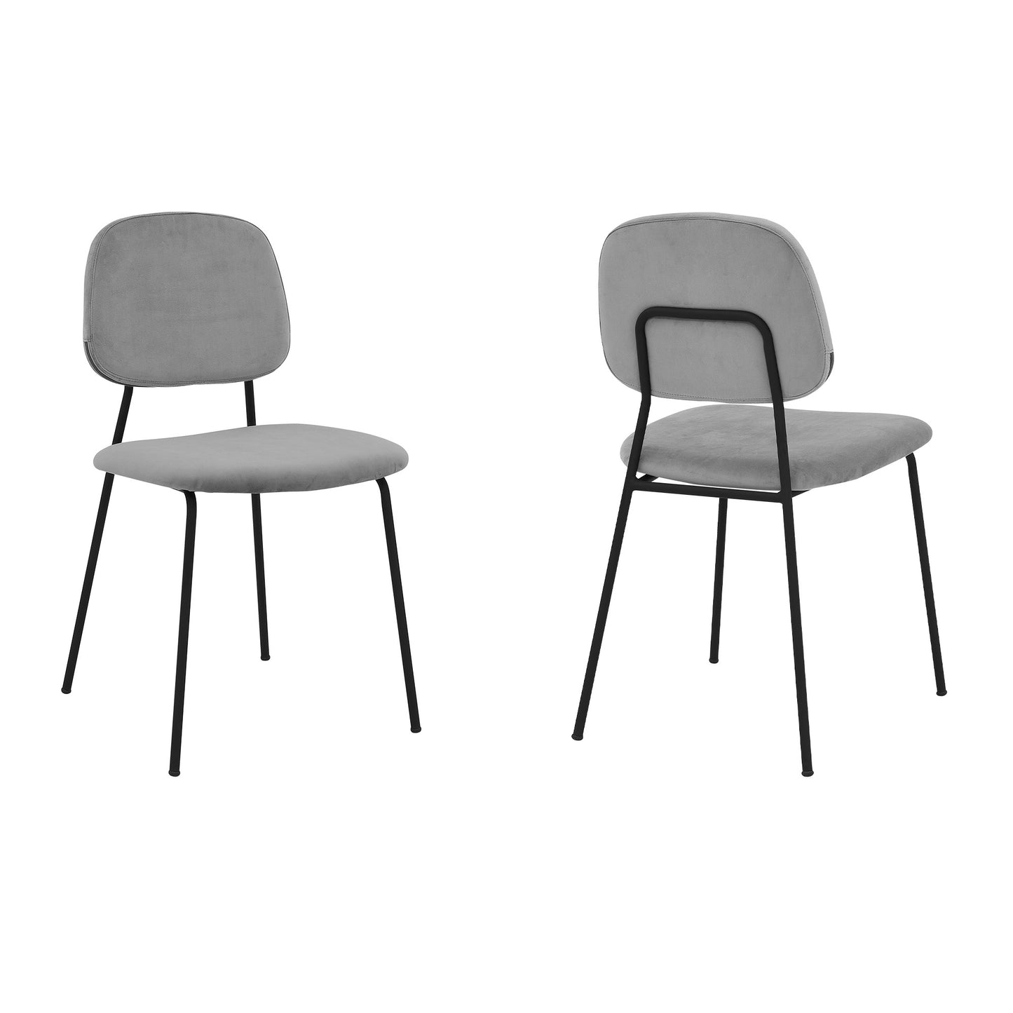 Metal Dining Chair with Velvet Upholstery, Set of 2, Black and Gray — Chic Home-Decor
