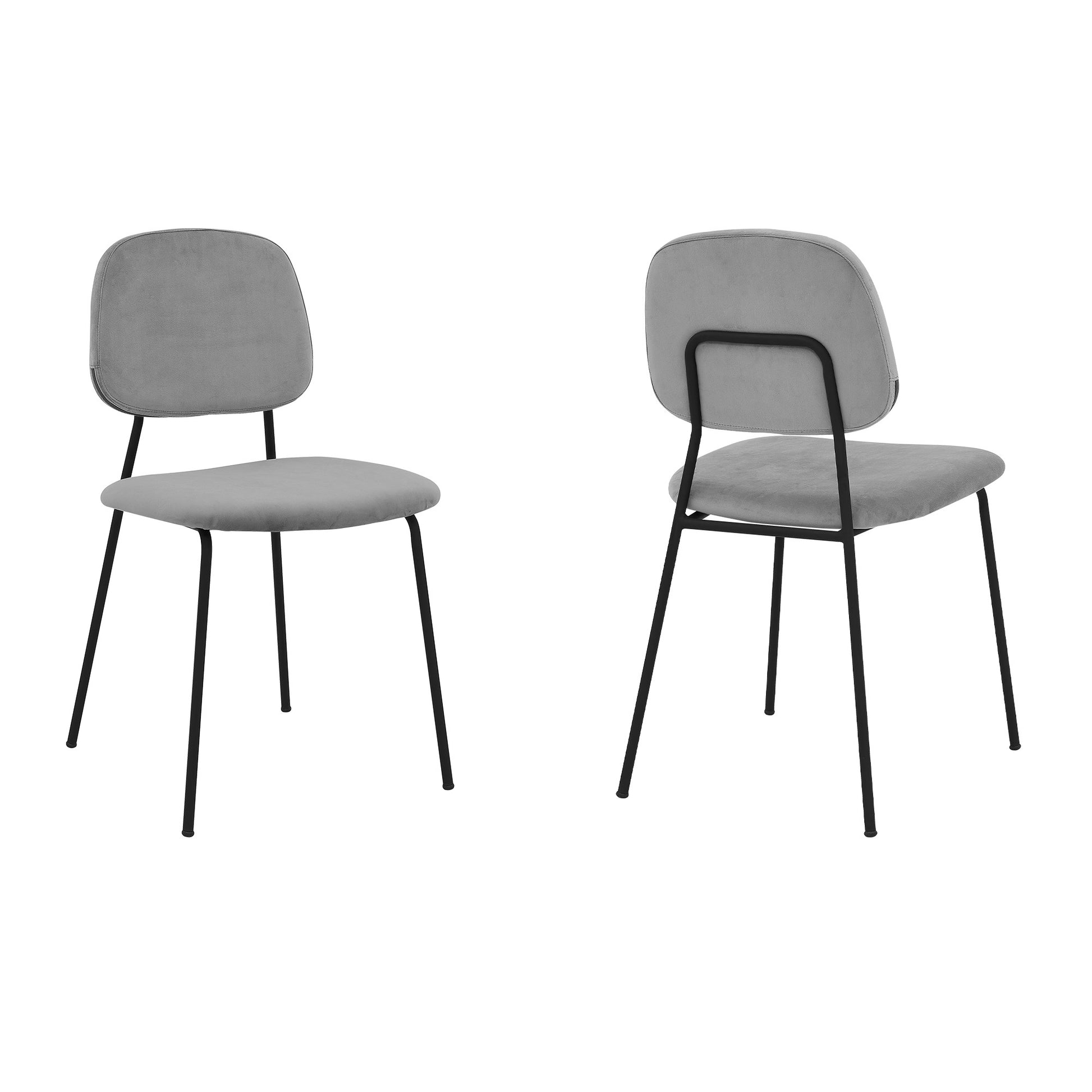 Metal Dining Chair with Velvet Upholstery, Set of 2, Black and Gray — Chic Home-Decor