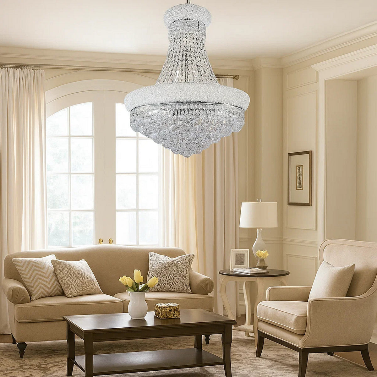 Crystal Ceiling Lamp with Chandelier Design Body, Clear