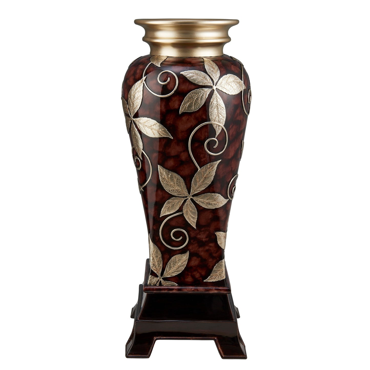Decor Vase with Urn Shape Body and Foliage Pattern, Brown — Chic Home-Decor