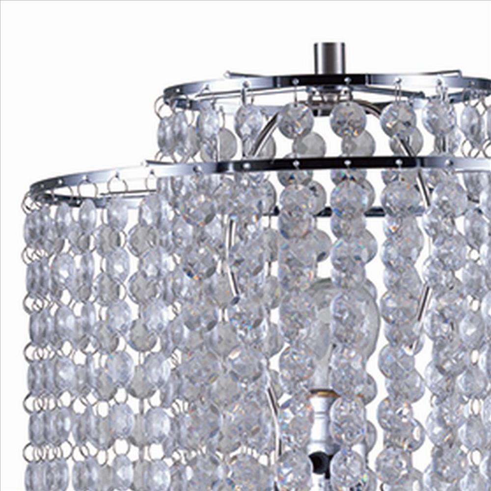 Metal Table Lamp with Hanging Acrylic Beads and USB Plugin, Silver