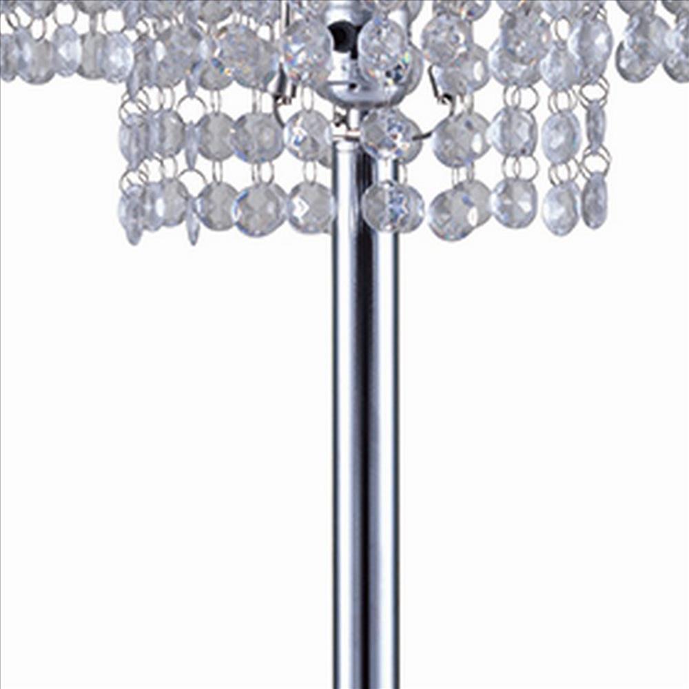 Metal Table Lamp with Hanging Acrylic Beads and USB Plugin, Silver