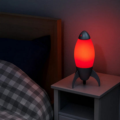 Kid Table Lamp with Rocket Design Silhouette – Red