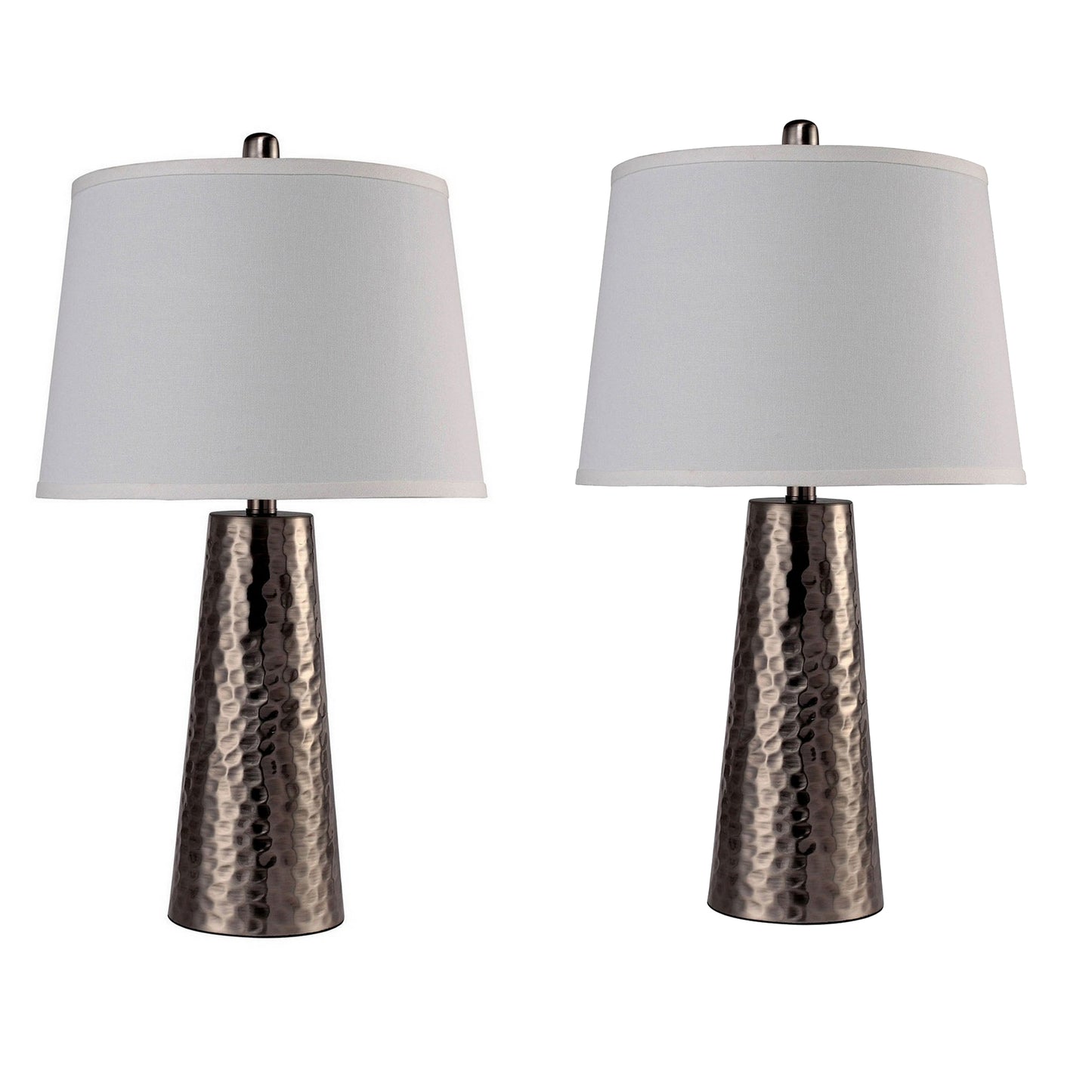 Table Lamp with Hammered Metal Base, Bronze, White — Chic Home-Decor
