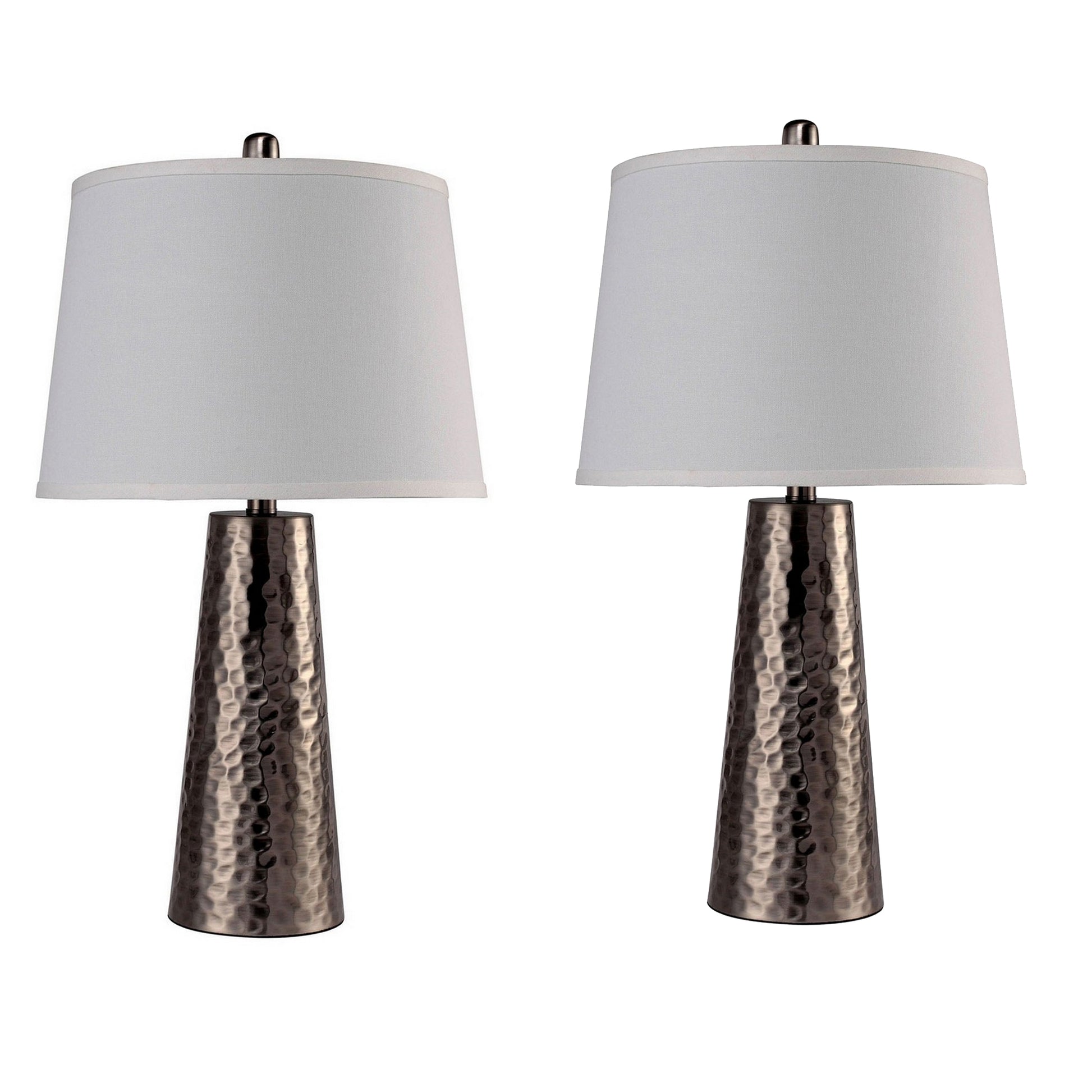 Table Lamp with Hammered Metal Base, Bronze, White — Chic Home-Decor