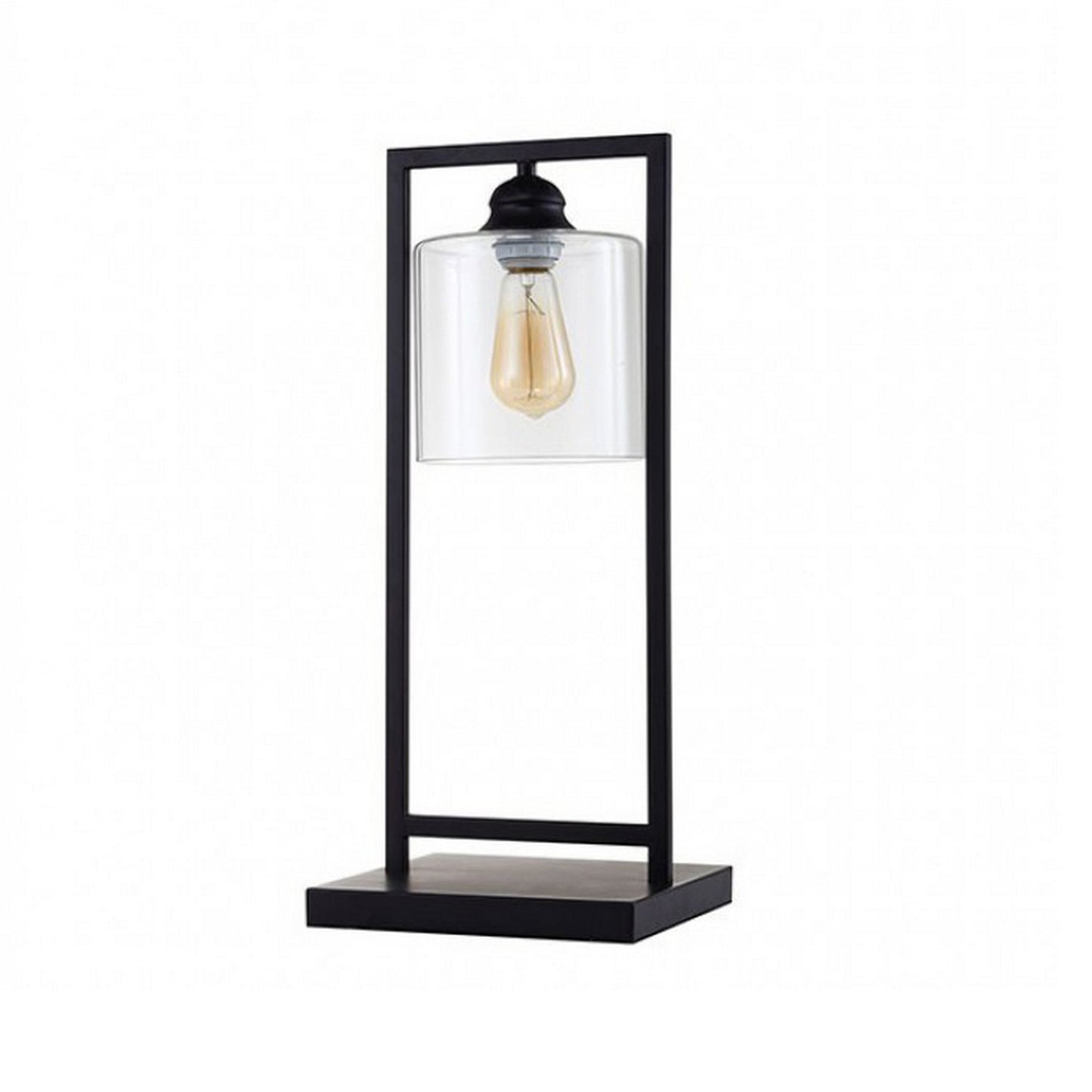 Table Lamp with Open Rectangular Metal Frame and Clear Shade, Black — Chic Home-Decor