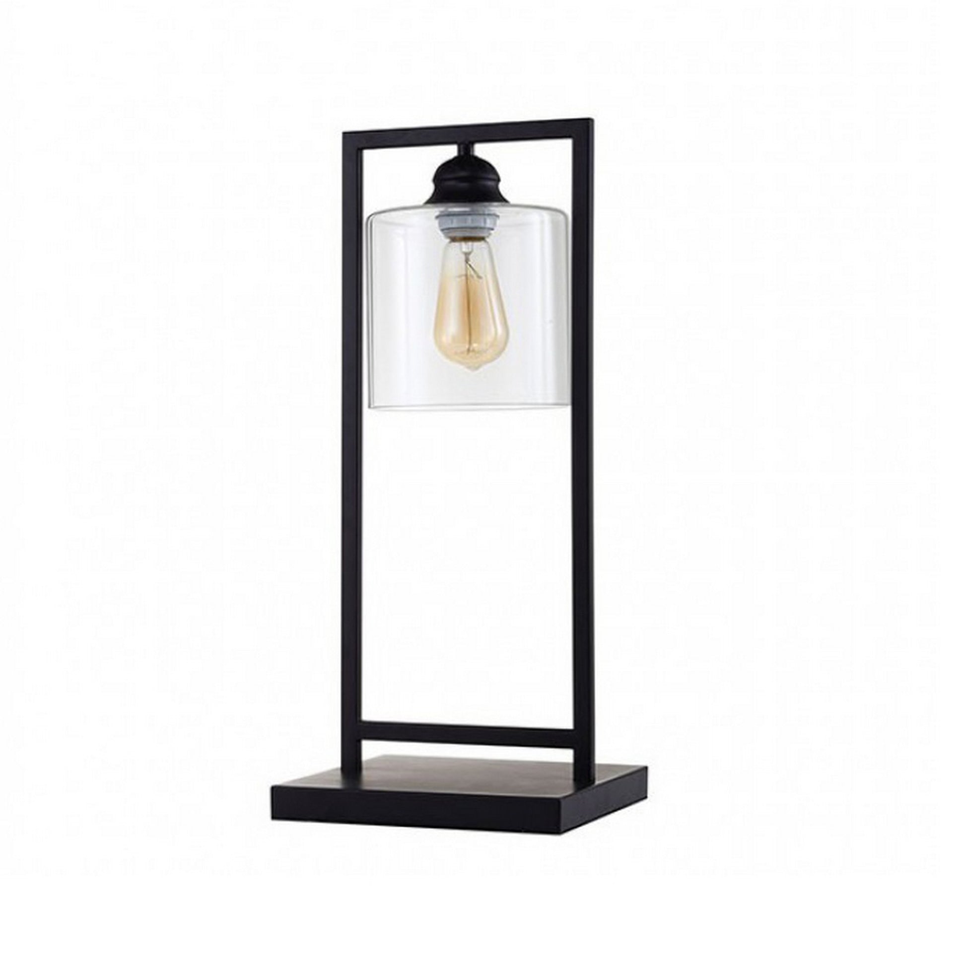 Table Lamp with Open Rectangular Metal Frame and Clear Shade, Black — Chic Home-Decor
