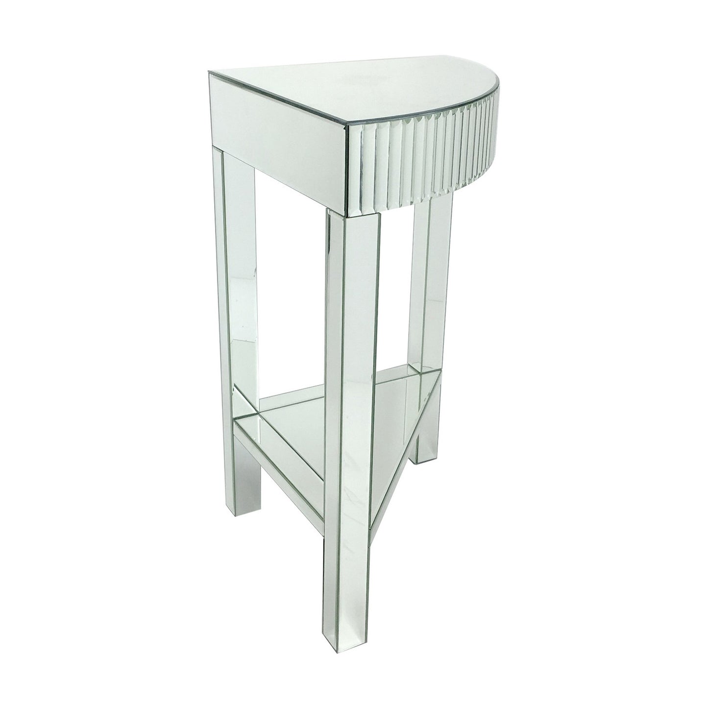 Corner Table with Beveled Mirror Frame and Open Bottom Shelf, Clear — Chic Home-Decor