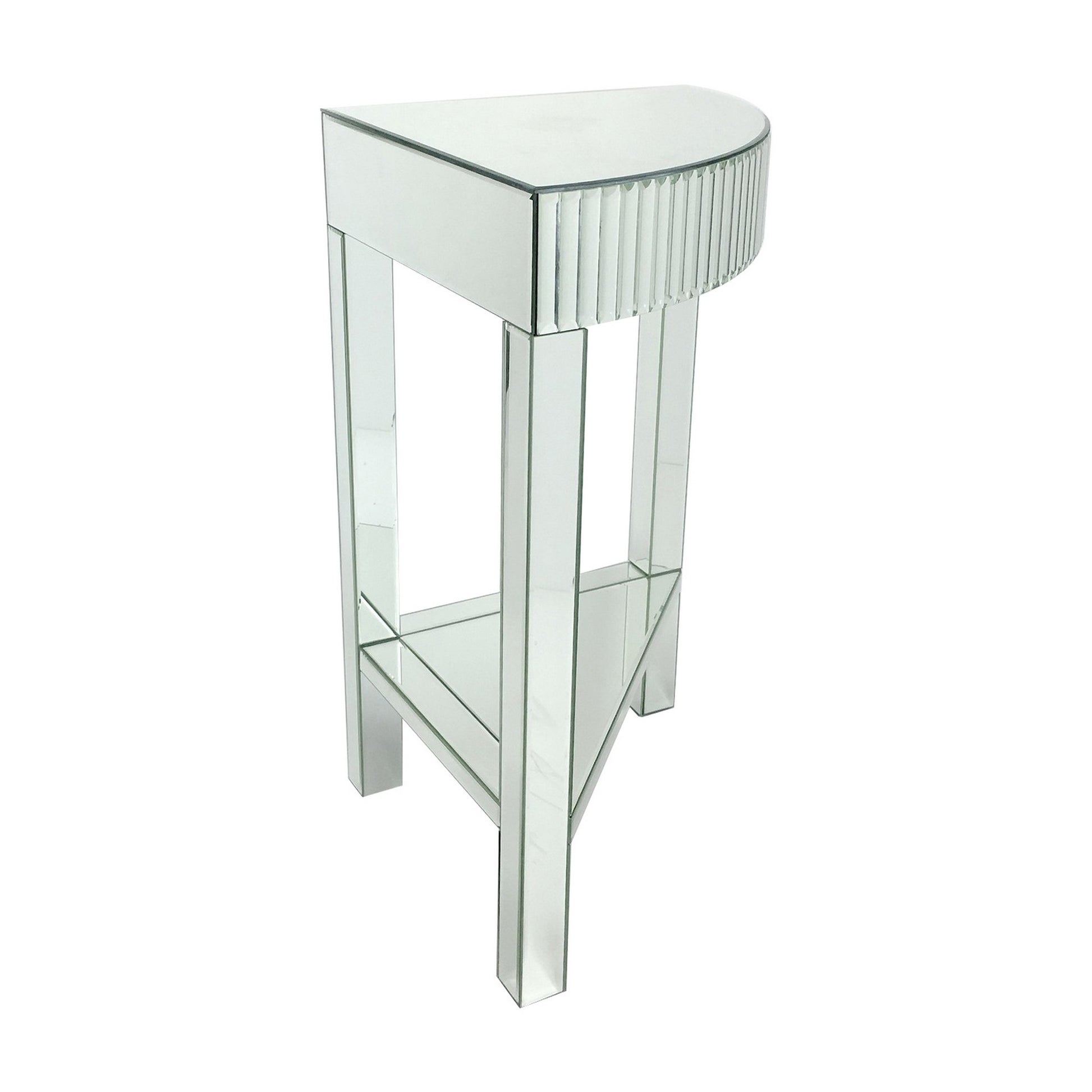 Corner Table with Beveled Mirror Frame and Open Bottom Shelf, Clear — Chic Home-Decor