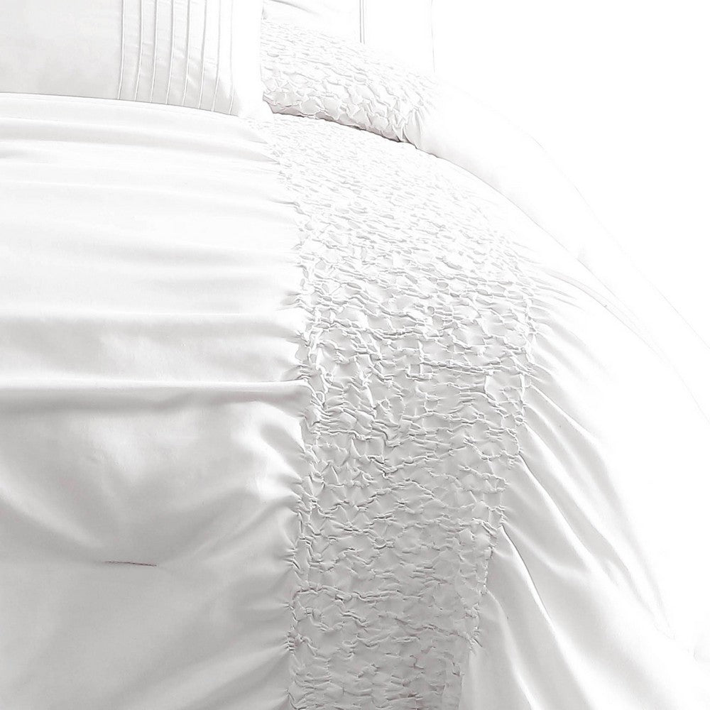4 Piece Twin Comforter Set with Ruching Details, White