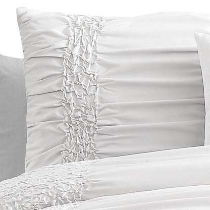 4 Piece Twin Comforter Set with Ruching Details, White
