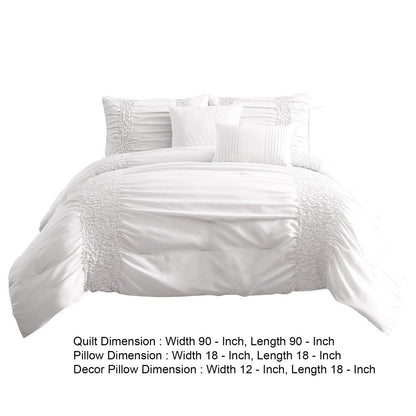 4 Piece Twin Comforter Set with Ruching Details, White