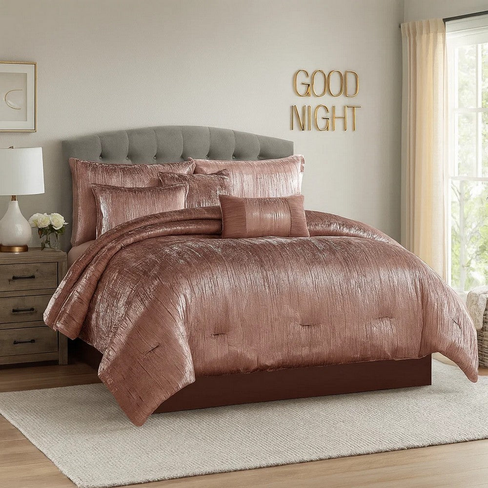 7 Piece Queen Comforter Set with Shimmering Appeal, Pink