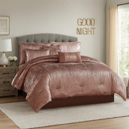 7 Piece Queen Comforter Set with Shimmering Appeal, Pink