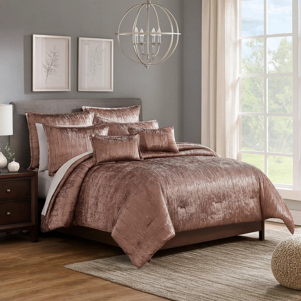 7 Piece Queen Comforter Set with Shimmering Appeal, Pink