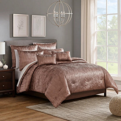 7 Piece Queen Comforter Set with Shimmering Appeal, Pink