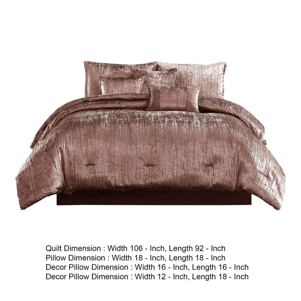 7 Piece King Comforter Set with Shimmering Appeal, Pink