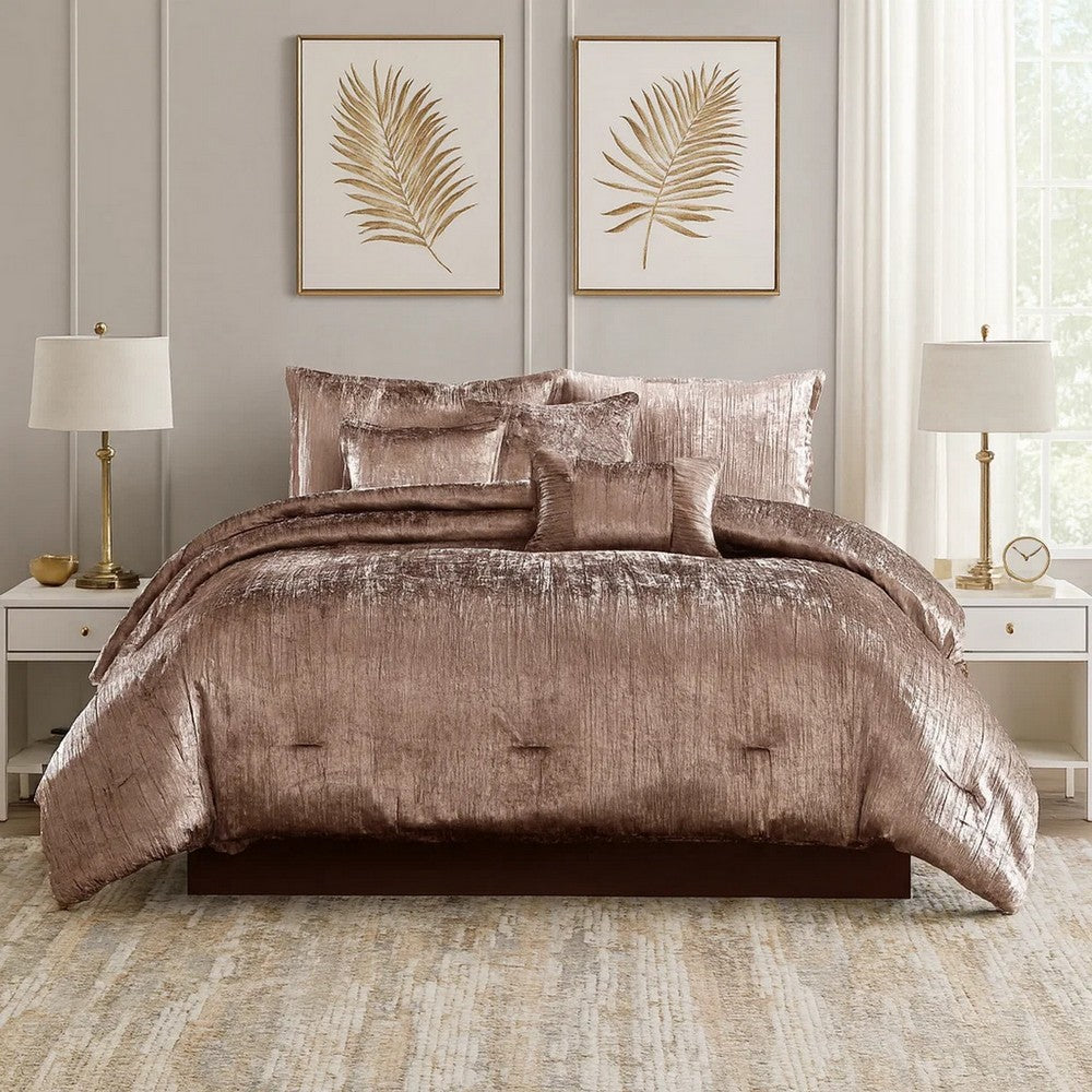 7 Piece King Comforter Set with Shimmering Appeal, Pink