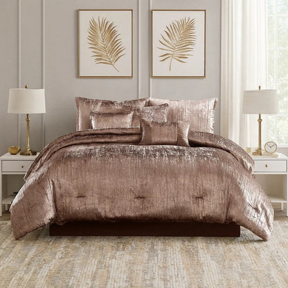 7 Piece King Comforter Set with Shimmering Appeal, Pink