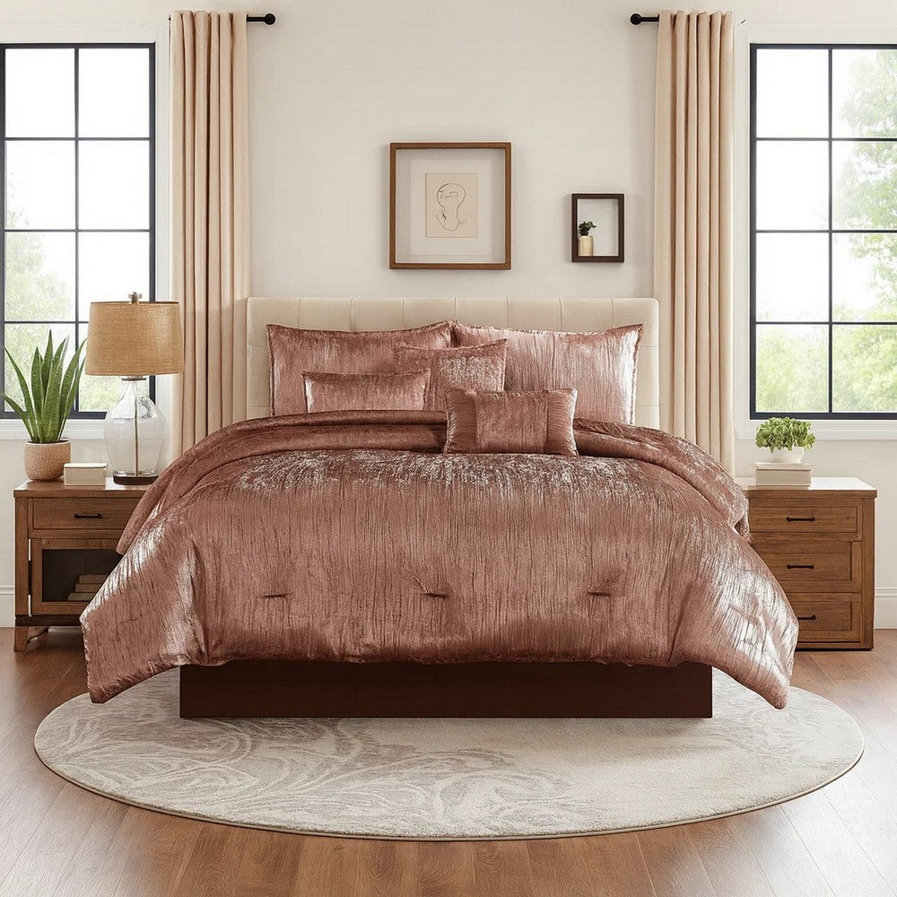 7 Piece King Comforter Set with Shimmering Appeal, Pink