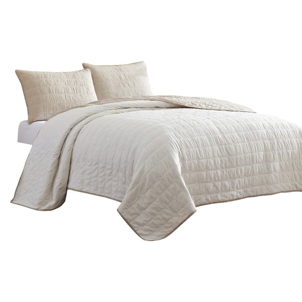 Veria 3 Piece King Quilt Set with Channel Stitching The Urban Port, Cream and Beige