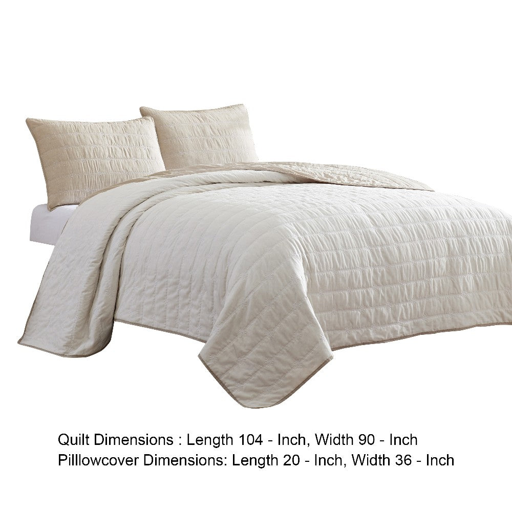 Veria 3 Piece King Quilt Set with Channel Stitching The Urban Port, Cream and Beige