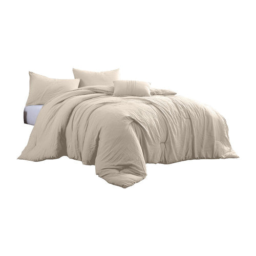 Veria 4 Piece Queen Comforter Set with Deep Stitching The Urban Port, Beige