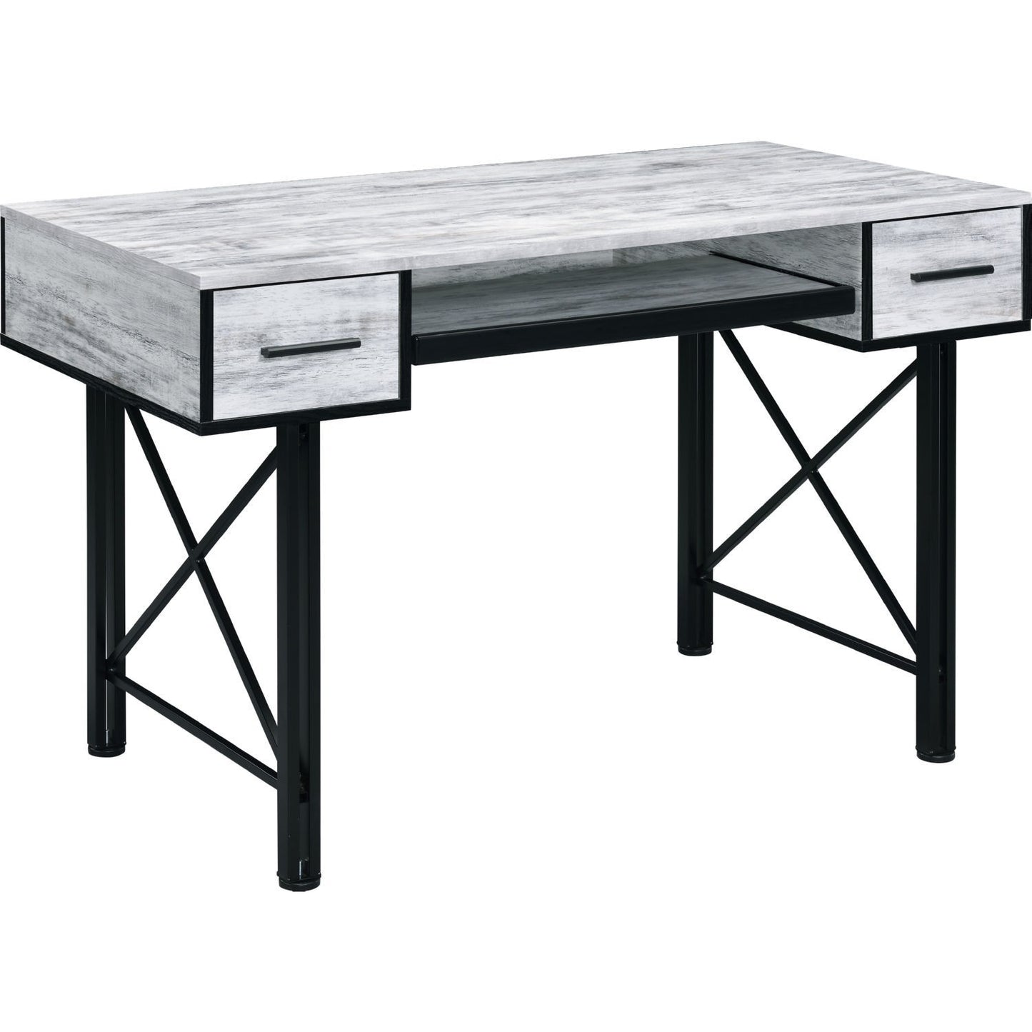 Computer Desk with 2 Drawers and Keyboard Tray, Gray and Black — Chic Home-Decor