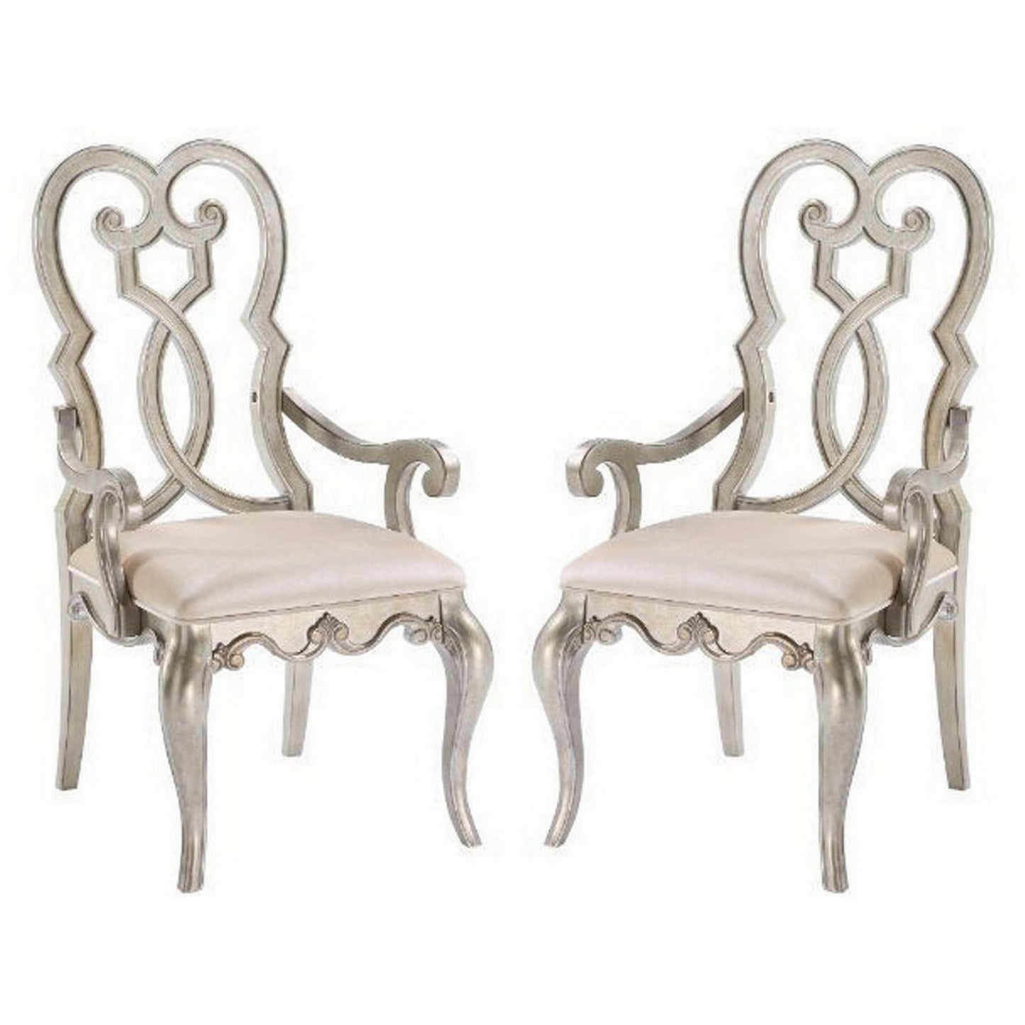 Arm Chair with Open Scrolled Design Back, Set of 2, Champagne Gold — Chic Home-Decor