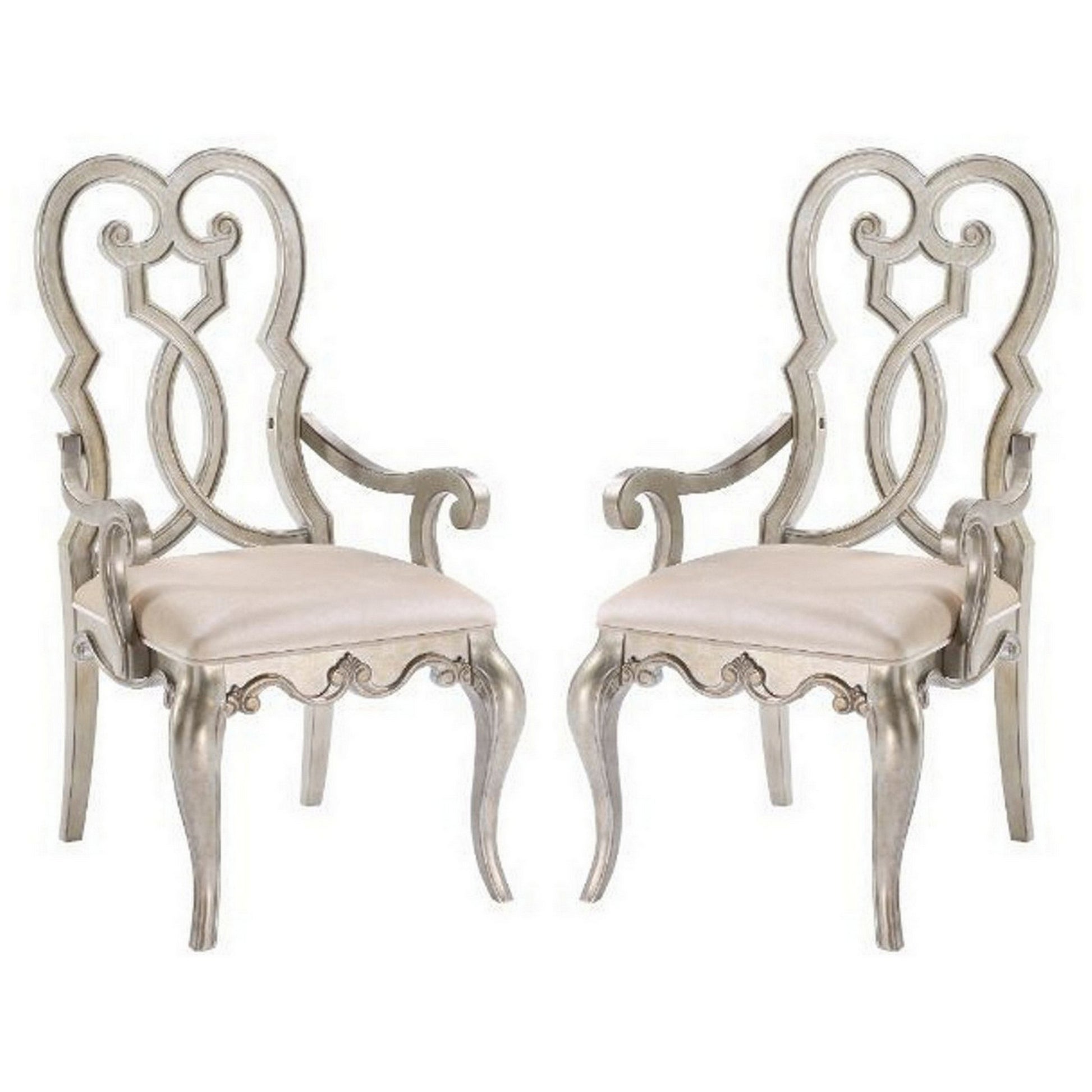 Arm Chair with Open Scrolled Design Back, Set of 2, Champagne Gold — Chic Home-Decor