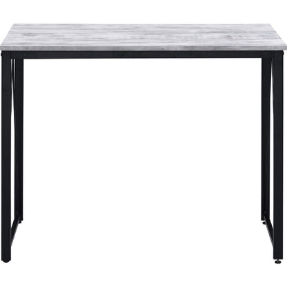 Writing Desk with V Shaped Accent and Distressed Look, White