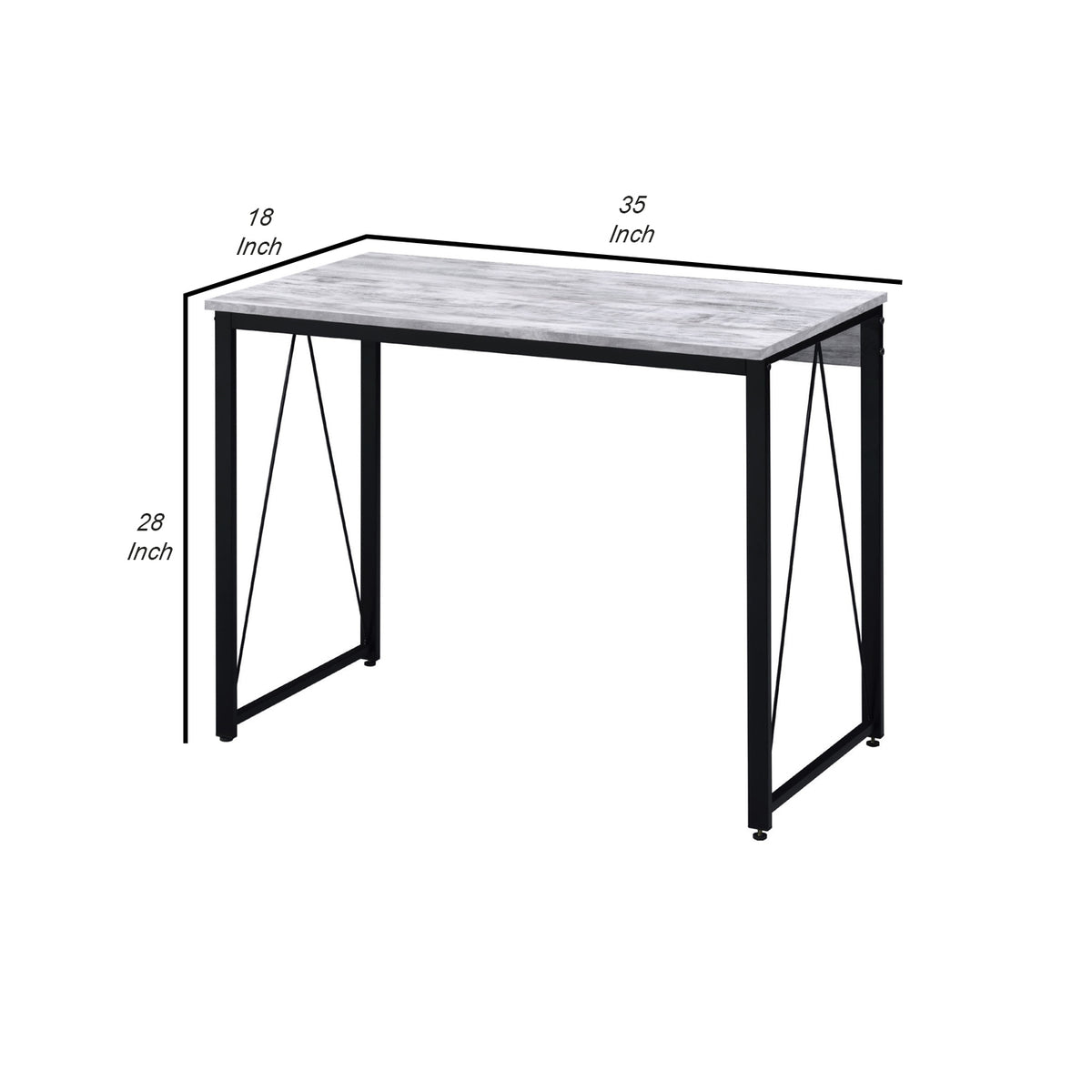 Writing Desk with V Shaped Accent and Distressed Look, White
