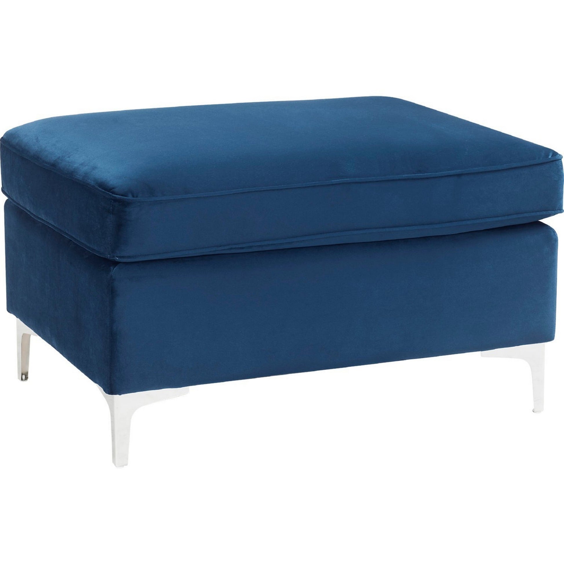 Ottoman with Removable Cushion Seat and Sleek Legs, Blue — Chic Home-Decor