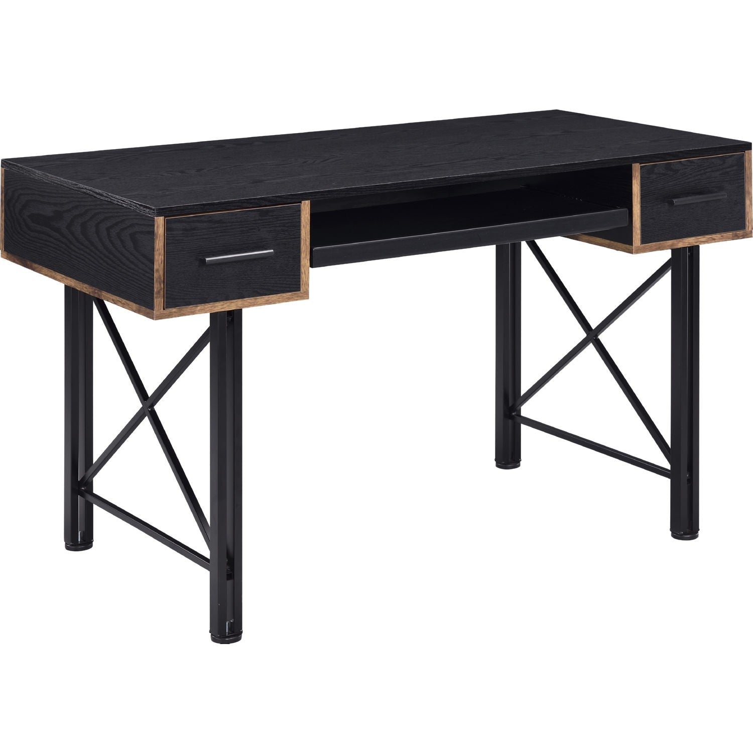 Computer Desk with 2 Drawers and Keyboard Tray, Black — Chic Home-Decor