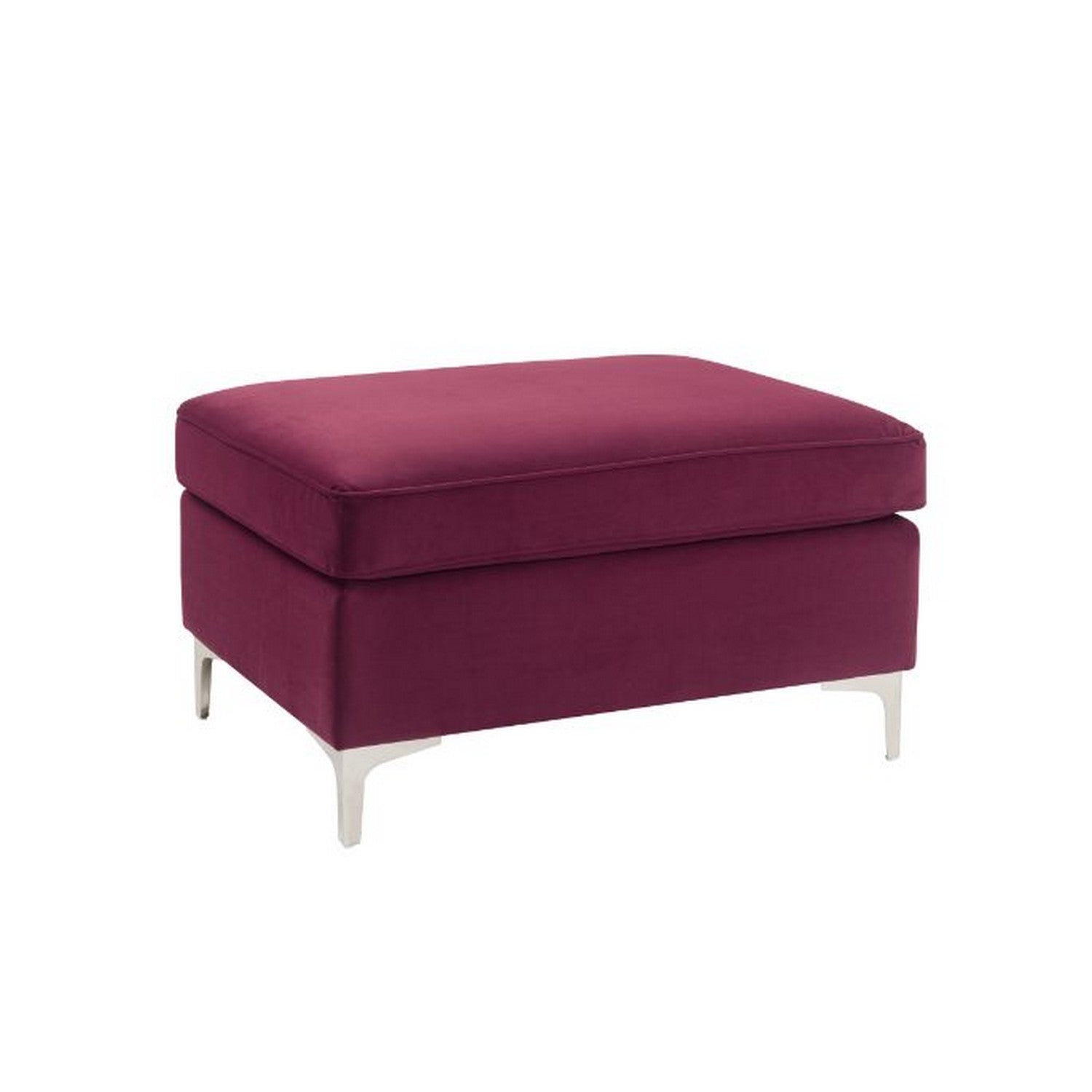 Ottoman with Velvet Upholstery and Metal Legs, Red — Chic Home-Decor