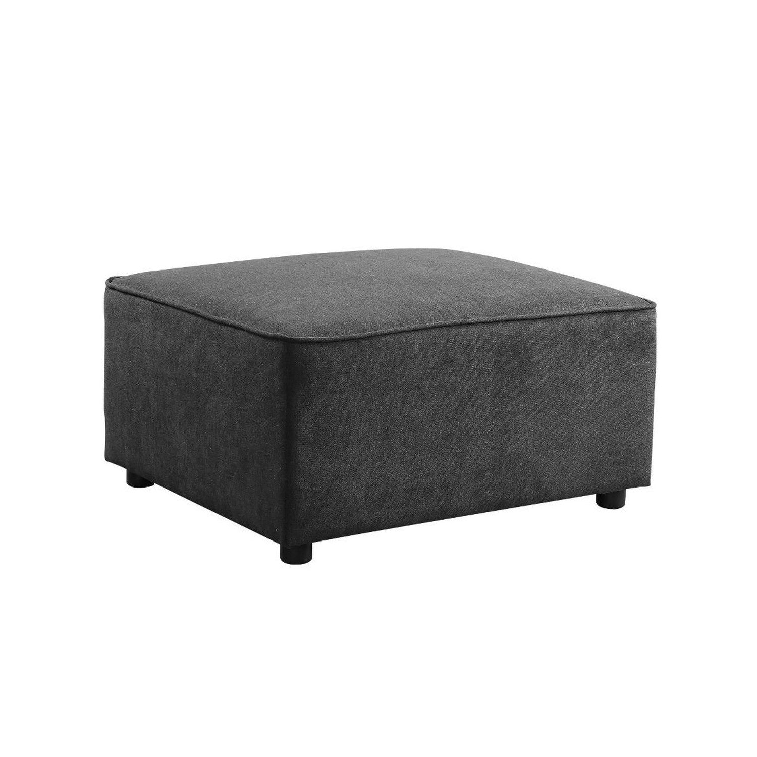 Ottoman with Piped Stitching and Plastic Feet, Gray — Chic Home-Decor