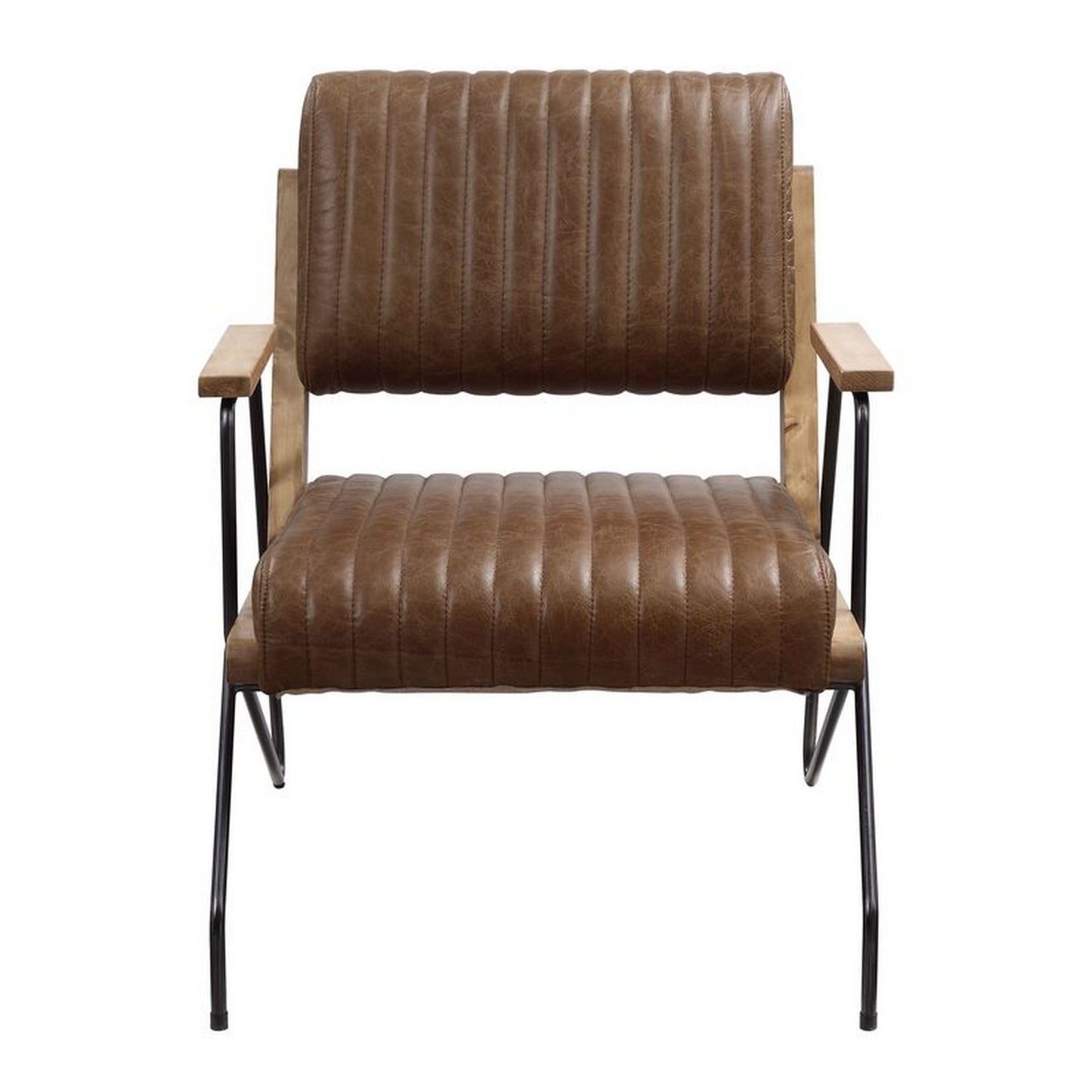 Accent Chair with Leatherette Seat and Channel Stitch, Brown — Chic Home-Decor