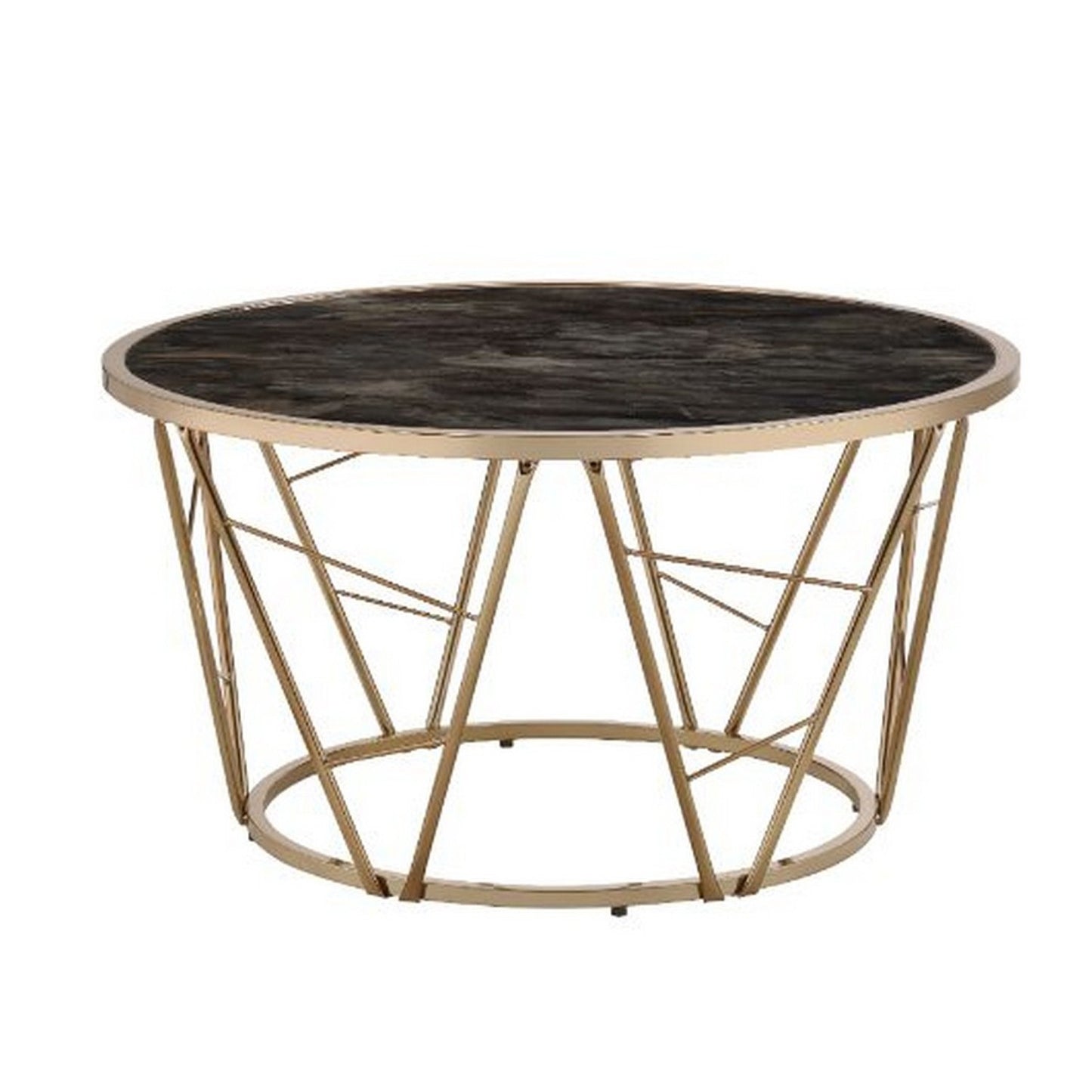Coffee Table with Glass Top and Geometric Frame, Black and Gold — Chic Home-Decor