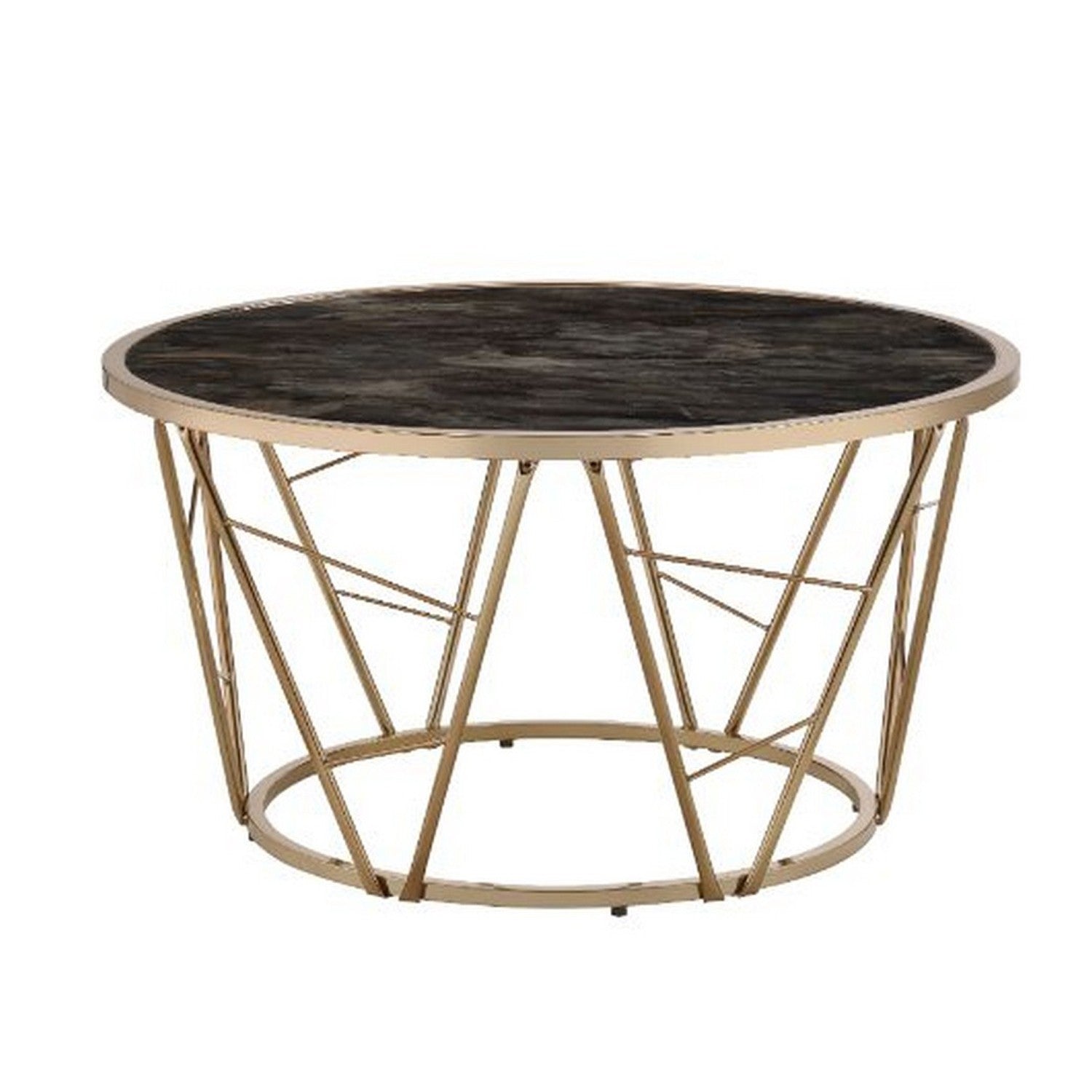 Coffee Table with Glass Top and Geometric Frame, Black and Gold — Chic Home-Decor
